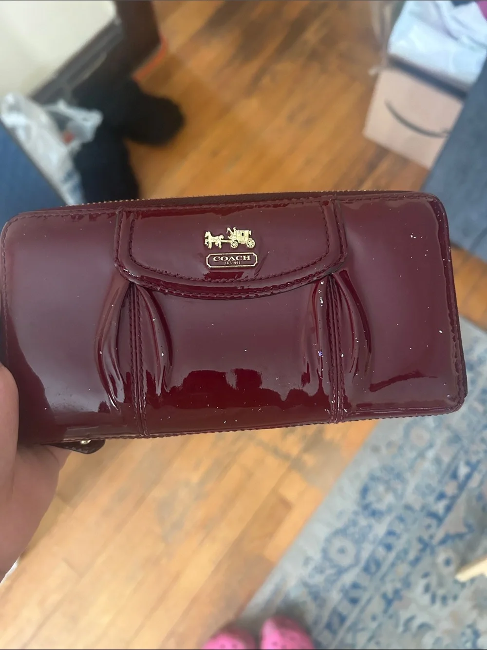 Coach Patent Leather Wallet in Deep Burgundy